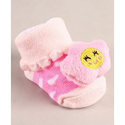 Cute Walk by Babyhug Sock Shoes with Flower Applique - Pink