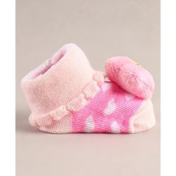 Cute Walk by Babyhug Sock Shoes with Flower Applique - Pink
