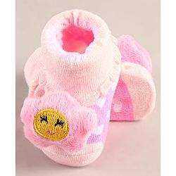 Cute Walk by Babyhug Sock Shoes with Flower Applique - Pink