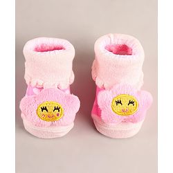 Cute Walk by Babyhug Sock Shoes with Flower Applique - Pink