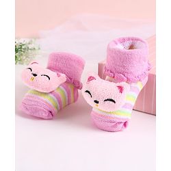 Cute Walk by Babyhug Sock Shoes with Cat Applique - Pink