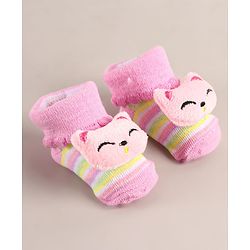 Cute Walk by Babyhug Sock Shoes with Cat Applique - Pink
