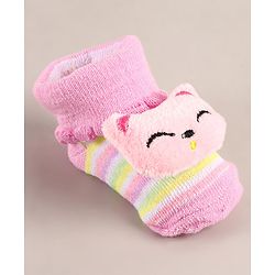 Cute Walk by Babyhug Sock Shoes with Cat Applique - Pink