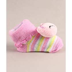 Cute Walk by Babyhug Sock Shoes with Cat Applique - Pink