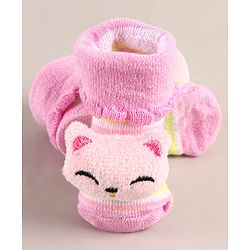 Cute Walk by Babyhug Sock Shoes with Cat Applique - Pink