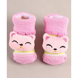 Cute Walk by Babyhug Sock Shoes with Cat Applique - Pink