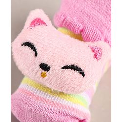 Cute Walk by Babyhug Sock Shoes with Cat Applique - Pink