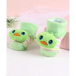Cute Walk by Babyhug Sock Shoes with Duck Applique - Light Green