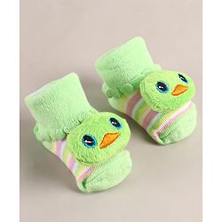 Cute Walk by Babyhug Sock Shoes with Duck Applique - Light Green