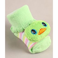 Cute Walk by Babyhug Sock Shoes with Duck Applique - Light Green