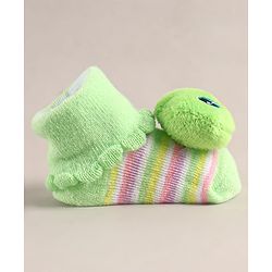 Cute Walk by Babyhug Sock Shoes with Duck Applique - Light Green