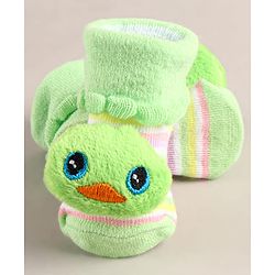 Cute Walk by Babyhug Sock Shoes with Duck Applique - Light Green