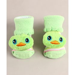 Cute Walk by Babyhug Sock Shoes with Duck Applique - Light Green