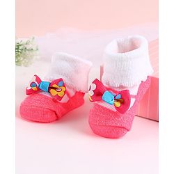 Cute Walk by Babyhug Sock Shoes with Bow Applique - Dark Pink