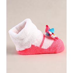 Cute Walk by Babyhug Sock Shoes with Bow Applique - Dark Pink