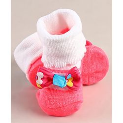 Cute Walk by Babyhug Sock Shoes with Bow Applique - Dark Pink