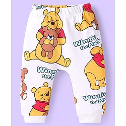 Babyhug Disney Interlock Knit Full Length Diaper Leggings Striped & Winnie The Pooh Print Pack Of 3 - White Red & Light Blue
