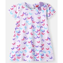 Babyhug Single Jersey Knit Half Sleeves Frock With Butterfly Print & Bow Applique Pack Of 2 -  Purple & White