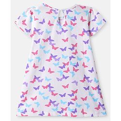 Babyhug Single Jersey Knit Half Sleeves Frock With Butterfly Print & Bow Applique Pack Of 2 -  Purple & White