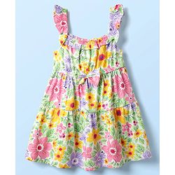 Babyhug Single Jersey Knit Sleeveless Frock with Floral Print - Purple
