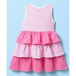Babyhug Single Jersey Knit Sleeveless Layered Frock With Bloomer & Floral Applique - Pink