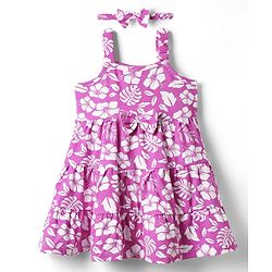 Babyhug Single Jersey Knit Sleeveless Floral Printed Frock with Headband & Bow Applique - Plum