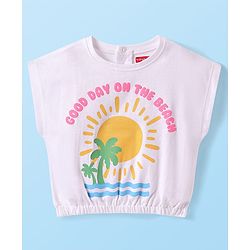 Babyhug Cotton Knit Half Sleeves T-Shirt with Beach Theme Print - White