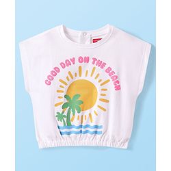 Babyhug Cotton Knit Half Sleeves T-Shirt with Beach Theme Print - White