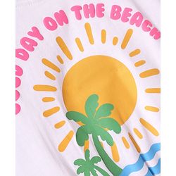 Babyhug Cotton Knit Half Sleeves T-Shirt with Beach Theme Print - White
