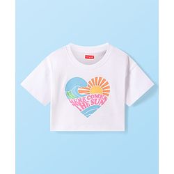 Babyhug Cotton Knit Half Sleeves Drop Shoulder T-Shirt With Here Comes The Sun Text Print - White