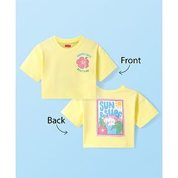 Babyhug Cotton Knit Half Sleeves Drop Shoulder T-Shirt With Floral & Text Print - Yellow
