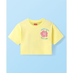 Babyhug Cotton Knit Half Sleeves Drop Shoulder T-Shirt With Floral & Text Print - Yellow