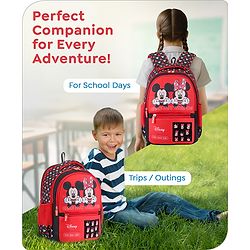 Babyhug Disney Mickey Mouse School Backpack|2 Main Compartments, 2 Front Pockets, 2 side Bottle Pockets|Water Resistant|Long lasting and Durable Zippers | Comfortable back cushioning | For School, Travel and Outdoors|Blue- 15.8 inches