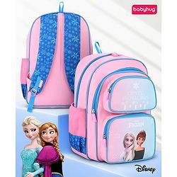 Babyhug Disney Frozen Tic-Tac-Toe School Backpack|2 Main Compartments, 2 Front Pockets, 2 side Bottle Pockets|Water Resistant|Long lasting and Durable Zippers | Comfortable back cushioning | For School, Travel and Outdoors|Lavender- 15.8 inches