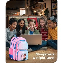 Babyhug Disney Frozen Tic-Tac-Toe School Backpack|2 Main Compartments, 2 Front Pockets, 2 side Bottle Pockets|Water Resistant|Long lasting and Durable Zippers | Comfortable back cushioning | For School, Travel and Outdoors|Lavender- 15.8 inches