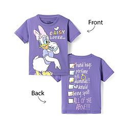 Babyhug Disney Single Jersey Half Sleeves Drop Shoulder Front & Back Daisy Graphic T-Shirt - Purple