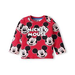 Babyhug Disney Single Jersey Knit Full Sleeves Night Suit With Mickey Mouse Print - Red