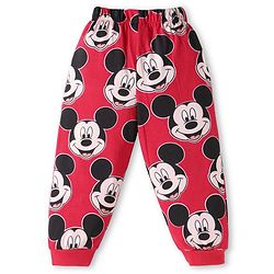 Babyhug Disney Single Jersey Knit Full Sleeves Night Suit With Mickey Mouse Print - Red