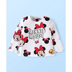 Babyhug Disney Single Jersey Knit Full Sleeves Nightsuit With Minnie Mouse Print - White & Red