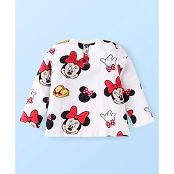 Babyhug Disney Single Jersey Knit Full Sleeves Nightsuit With Minnie Mouse Print - White & Red