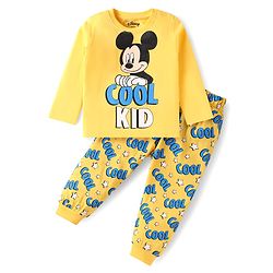 Babyhug Disney Single Jersey Knit Full Sleeves Night Suit with Mickey Mouse Graphics - Yellow