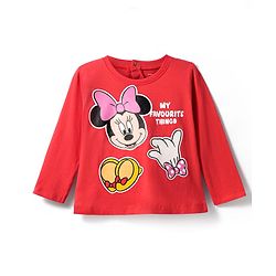 Babyhug Disney Single Jersey Knit Full Sleeves Night Suit with Minnie Mouse Graphics - Red