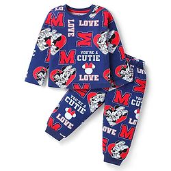 Babyhug Disney Single Jersey Knit Full Sleeves Co-ords Night Suit with Minnie Mouse Graphics - Navy Blue