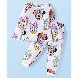 Babyhug Disney Single Jersey Knit Full Sleeves Night Suit with Mickey Minnie & Friends Graphics - White