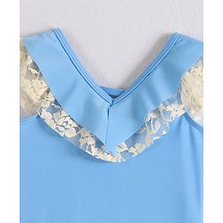 Babyhug Sleeveless V Cut Swimsuit with Frill Detailing - Light Blue