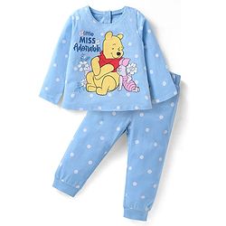 Babyhug Disney Single Jersey Knit Full Sleeves Night Suit with Winnie the Pooh Graphics - Light Blue