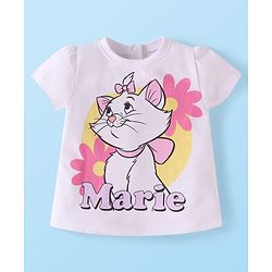 Babyhug Disney Single Jersey Knit Half Sleeves T-Shirt & Shorts Set with Marie Graphics - Pink & White