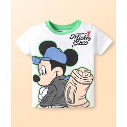 Babyhug Disney Single Jersey Knit Half Sleeves T-Shirt & Shorts Set With Mickey Mouse & Camouflage Graphics - White & Blue