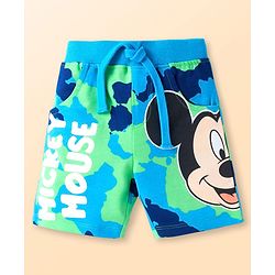 Babyhug Disney Single Jersey Knit Half Sleeves T-Shirt & Shorts Set With Mickey Mouse & Camouflage Graphics - White & Blue