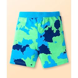 Babyhug Disney Single Jersey Knit Half Sleeves T-Shirt & Shorts Set With Mickey Mouse & Camouflage Graphics - White & Blue